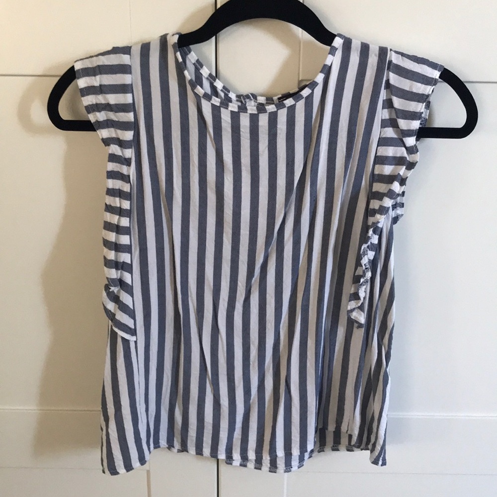 Cute woven chambray and white striped tank